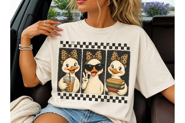Cute Duck Leopard Bow Trio PNG Tee Desig example image 1