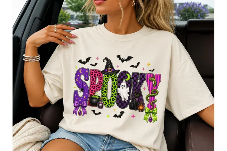 Spooky Halloween PNG Sublimation Tee Des