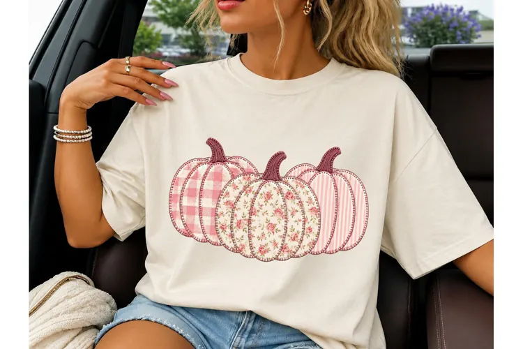 Pink Pumpkin Trio Fall PNG Sublimation T-Pink Pumpkin Trio F