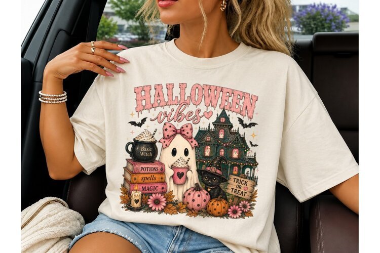 Halloween Vibes Ghost PNG Sublimation Te example image 1