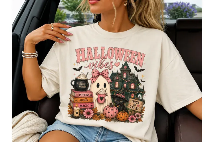 Halloween Vibes Ghost PNG Sublimation Te