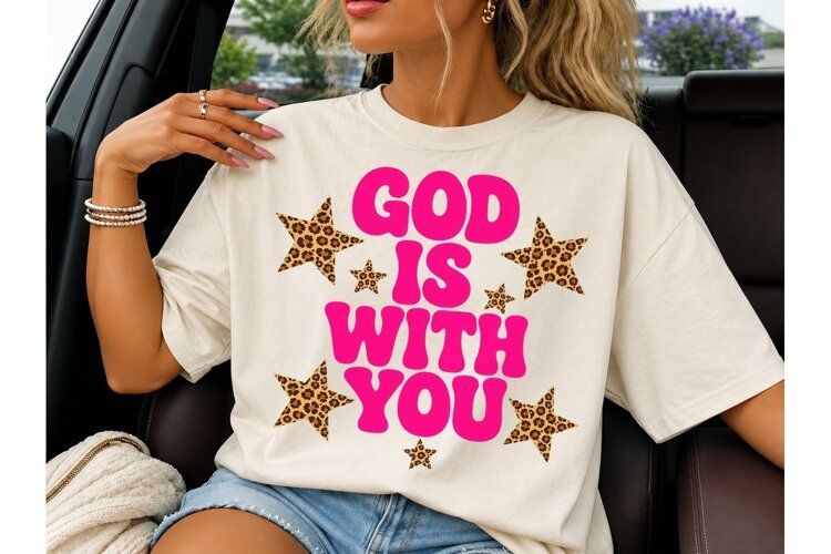 God Is With You Leopard Stars PNG Tee example image 1