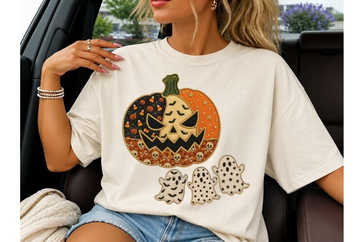 Halloween Pumpkin Ghost PNG Tee Design example image 1