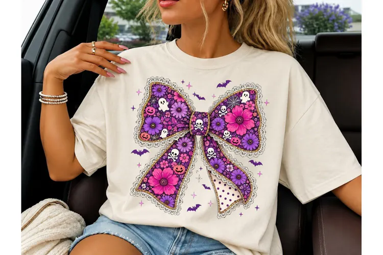 Halloween Floral Bow PNG Sublimation Tee
