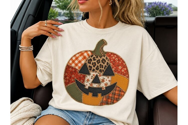 Patchwork Jack-O-Lantern Halloween PNG T example image 1