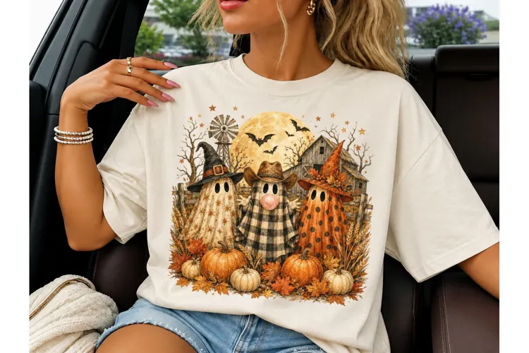 Halloween Ghost Trio Fall PNG Shirt Desi