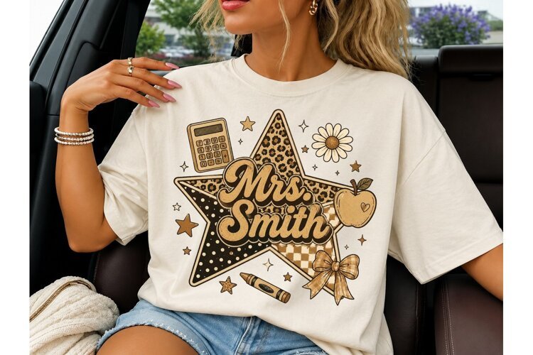 Mrs Smith Teacher Star PNG Sublimation T example image 1