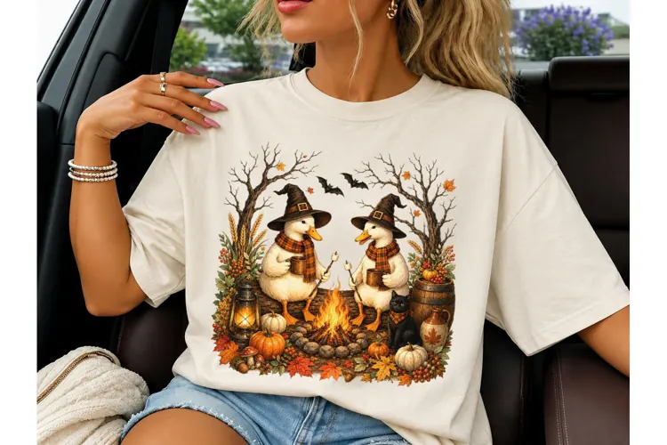 Halloween Duck Witch Campfire PNG Shirt