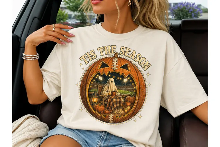 Tis The Season Ghost Football PNG Tee