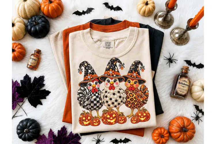 Halloween Witch Chickens PNG Tee Design