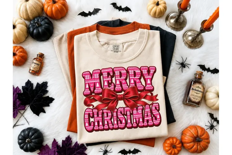 Merry Christmas Bow PNG Sublimation Tee