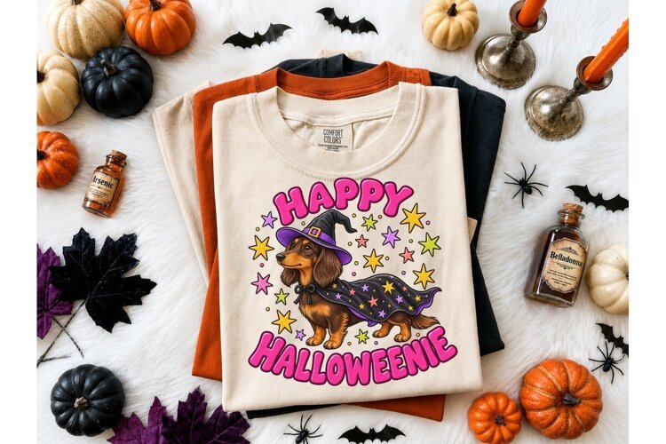 Happy Halloweenie Dachshund PNG Tee example image 1