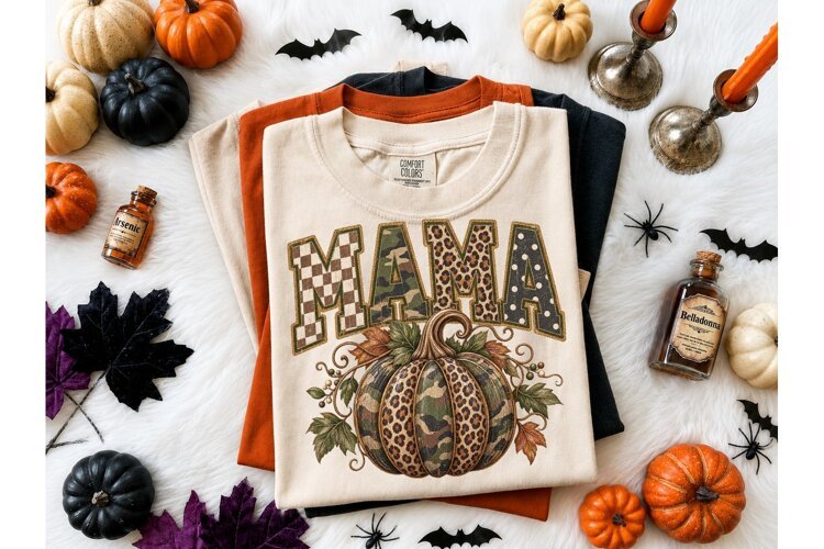 Mama Fall Pumpkin PNG Sublimation Tee example image 1