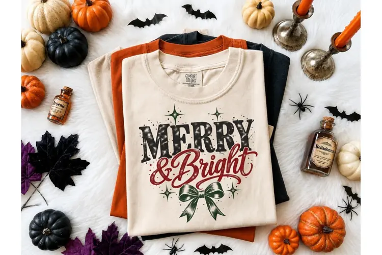 Merry & Bright Christmas Halloween PNG T