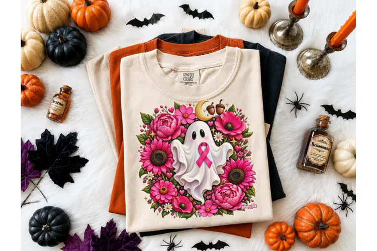 Breast Cancer Ghost Floral PNG Tee