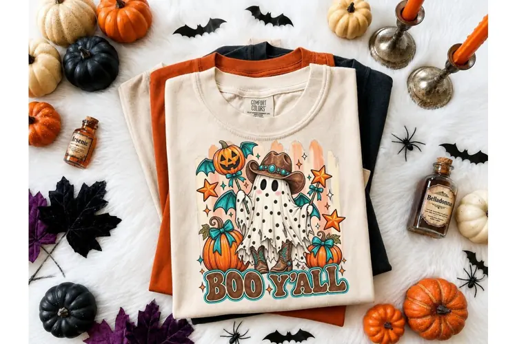 Boo Y'all Cowboy Ghost Halloween PNG Tee