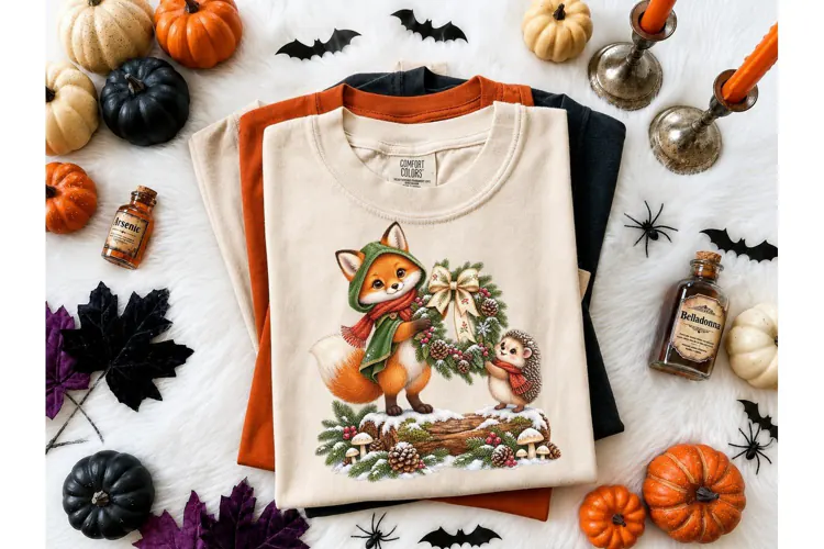 Fox Hedgehog Christmas Wreath PNG Tee