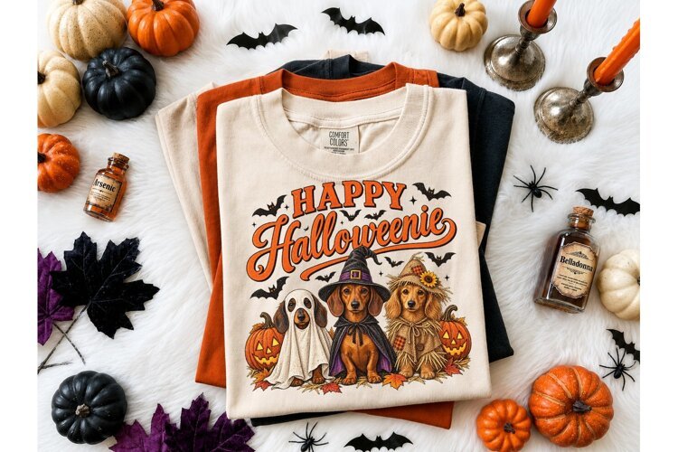 Happy Halloweenie Dachshund PNG Tee example image 1