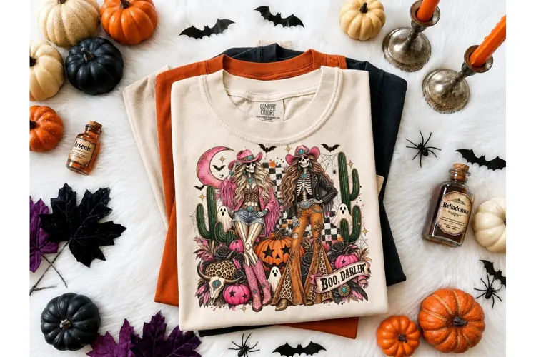 Boo Darlin Skeleton Cowgirl Halloween PN