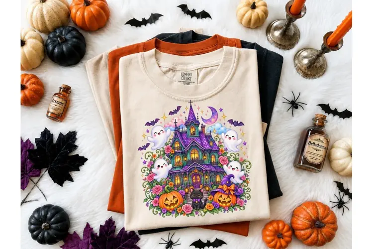 Halloween Haunted House PNG Tee Design