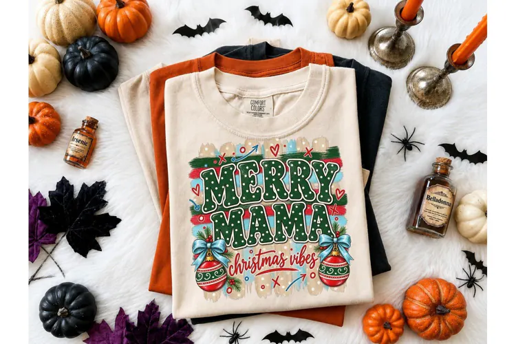 Merry Mama Christmas Vibes PNG Tee
