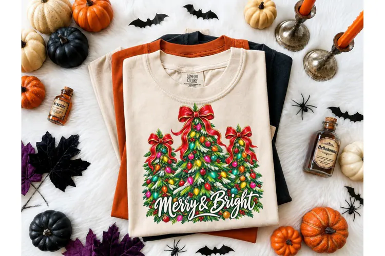 Merry & Bright Christmas Tree PNG Tee