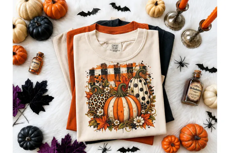 Fall Pumpkin Buffalo Plaid PNG Tee Desig