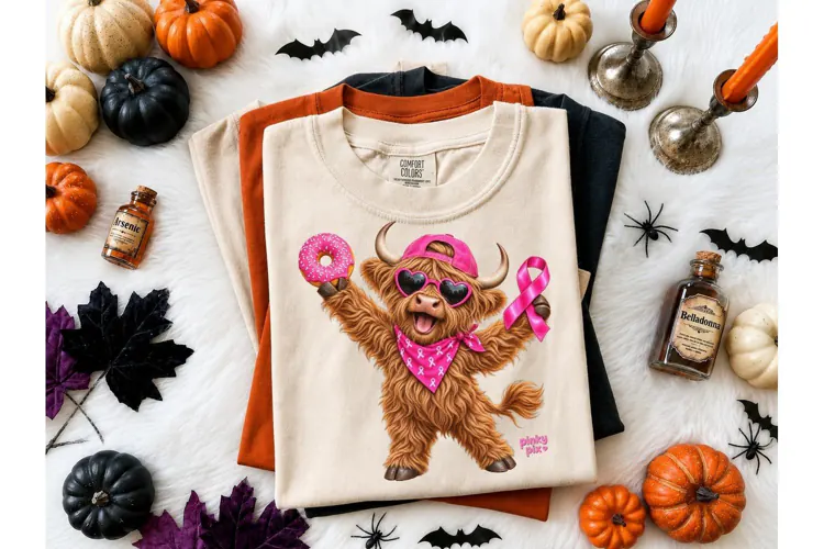 Highland Cow Breast Cancer PNG Tee