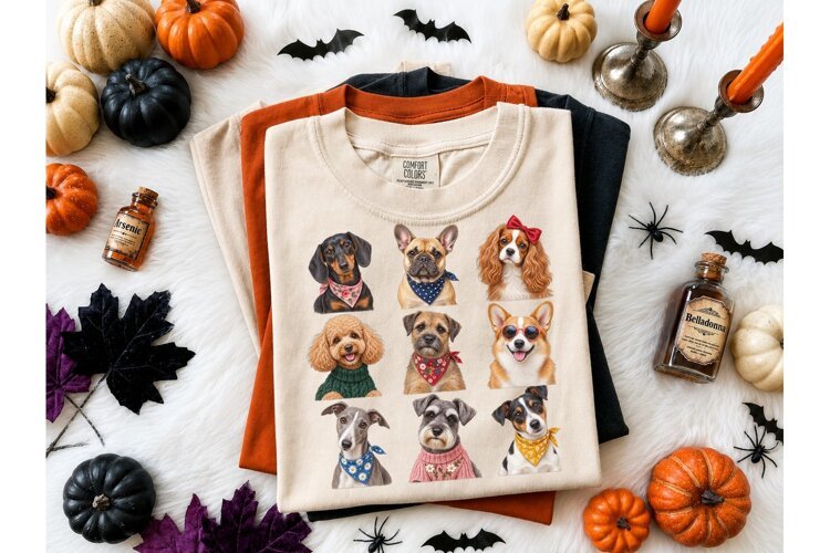 Cute Dog Breeds Collage PNG Shirt Design example image 1