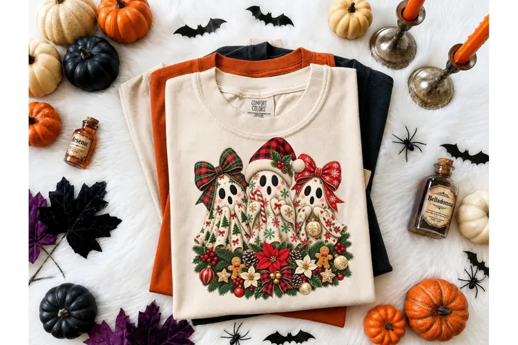Christmas Ghosts PNG Sublimation Tee Des