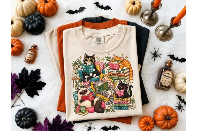 Cats Reading Books PNG Shirt Design