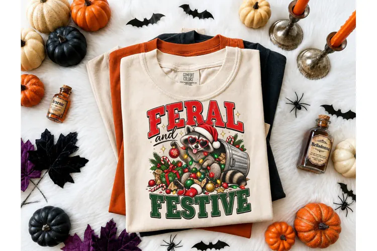 Feral and Festive Raccoon PNG Tee