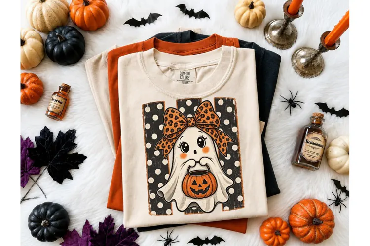 Halloween Ghost Bow Pumpkin PNG Tee
