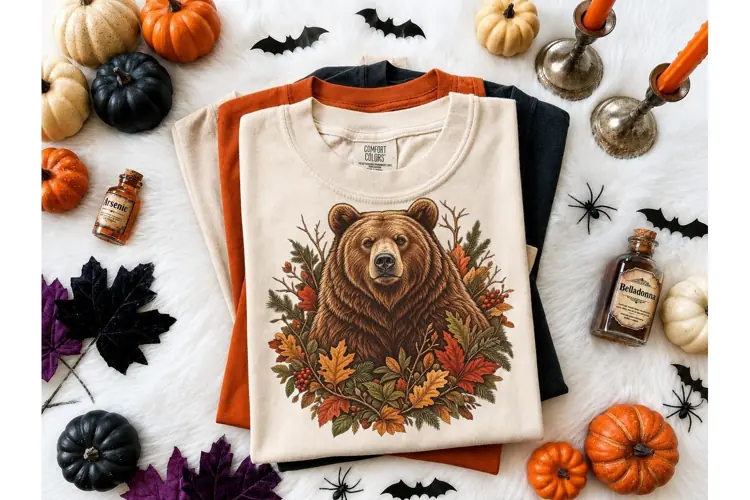 Fall Bear Autumn Wreath PNG Shirt Design