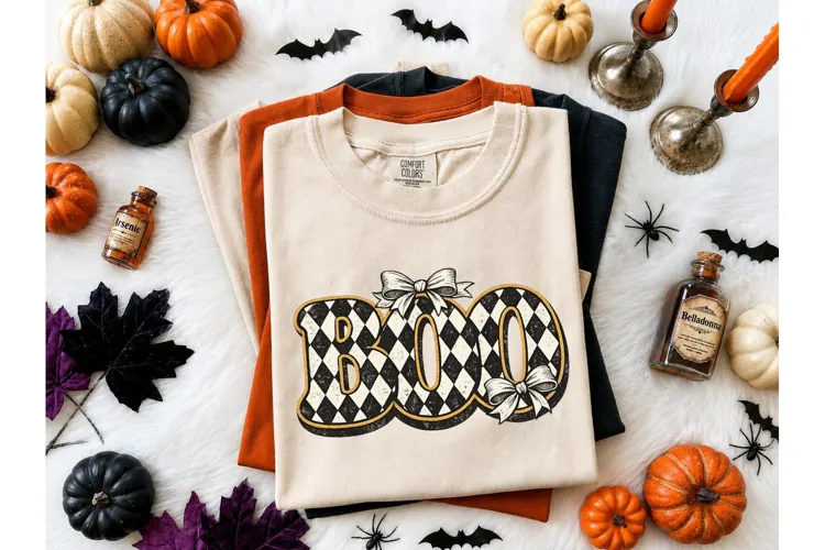 BOO Halloween Checkered PNG Tee Design