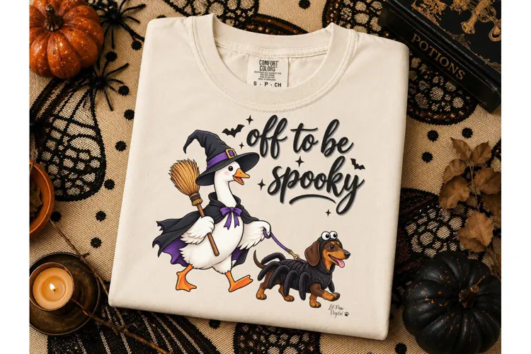 Spooky Goose Witch Dachshund PNG Tee