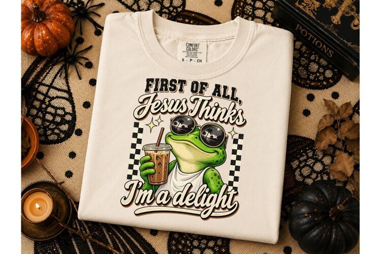 Jesus Thinks I'm a Delight Frog PNG Tee example image 1