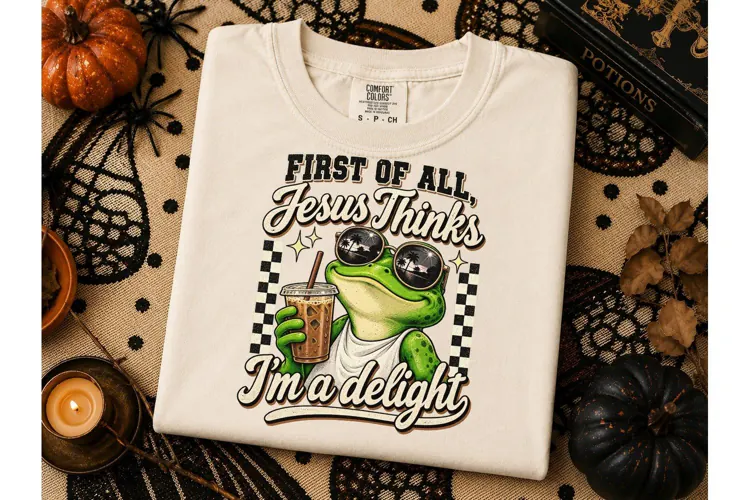 Jesus Thinks I'm a Delight Frog PNG Tee