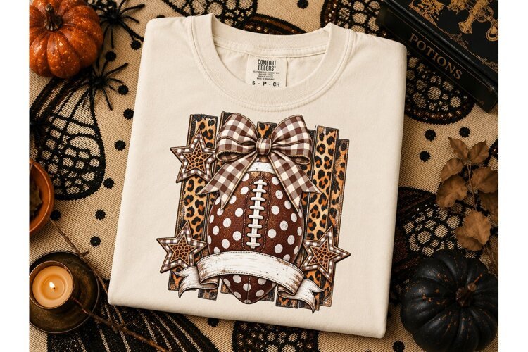 Fall Football Leopard Bow PNG Shirt Desi example image 1