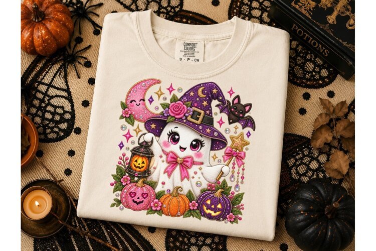 Cute Ghost Witch Halloween PNG Tee example image 1