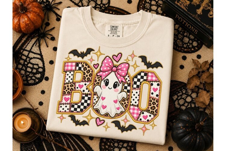 Cute Ghost Boo Halloween PNG Shirt Desig example image 1