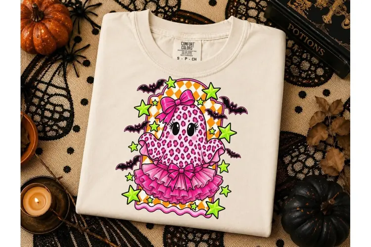 Pink Ghost Ballerina Halloween PNG Tee