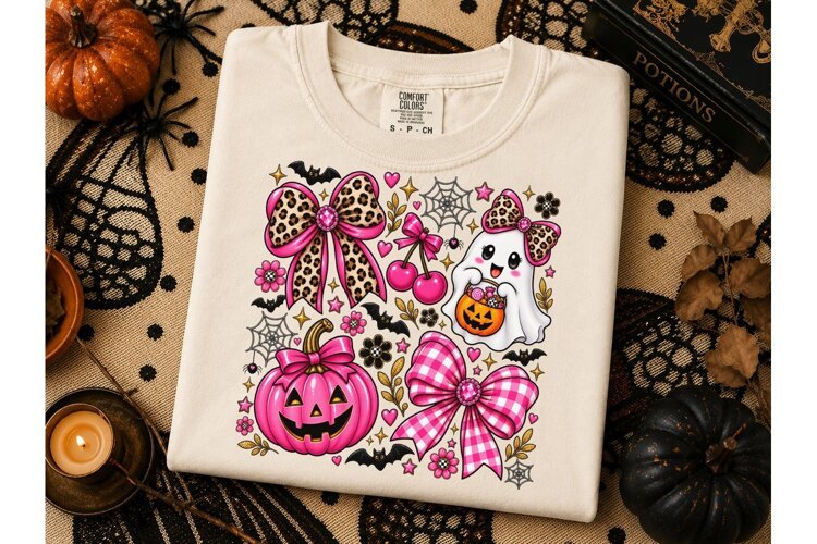Pink Halloween Ghost Pumpkin PNG Tee example image 1