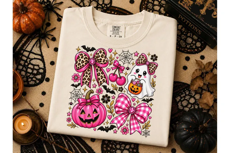 Pink Halloween Ghost Pumpkin PNG Tee