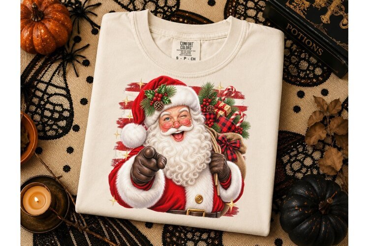 Vintage Santa Claus Christmas PNG Tee example image 1