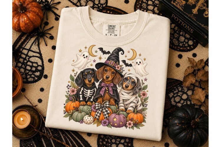 Halloween Dachshund Witch PNG Shirt Desi example image 1