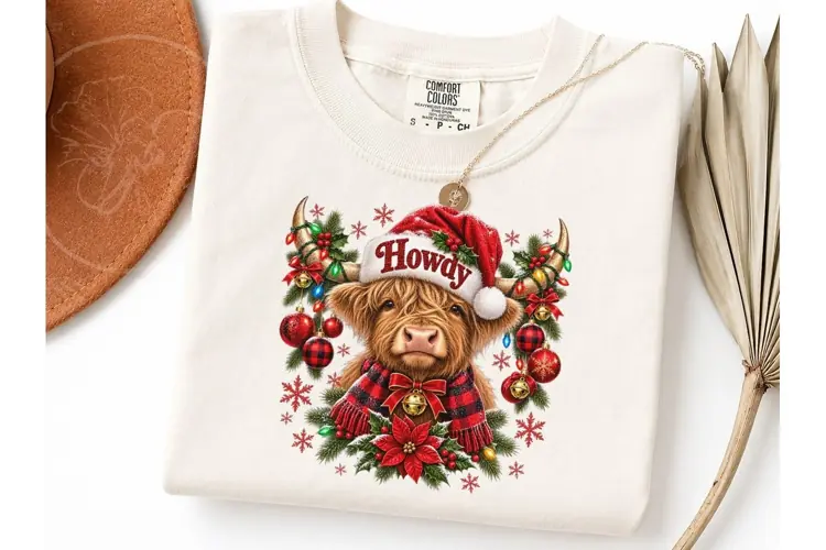 Howdy Christmas Highland Cow PNG Tee