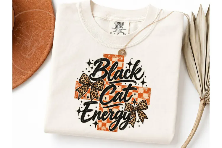 Black Cat Energy PNG Halloween Tee Desig