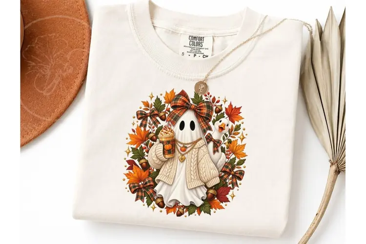 Fall Ghost Coquette Bow PNG Shirt Design