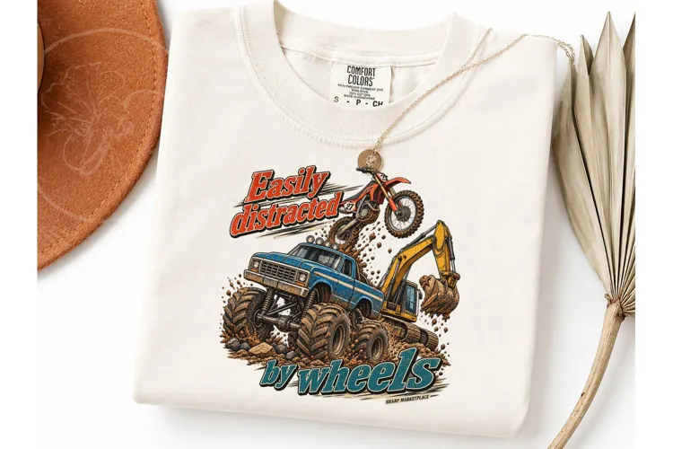 Easily Distracted By Wheels PNG Tee